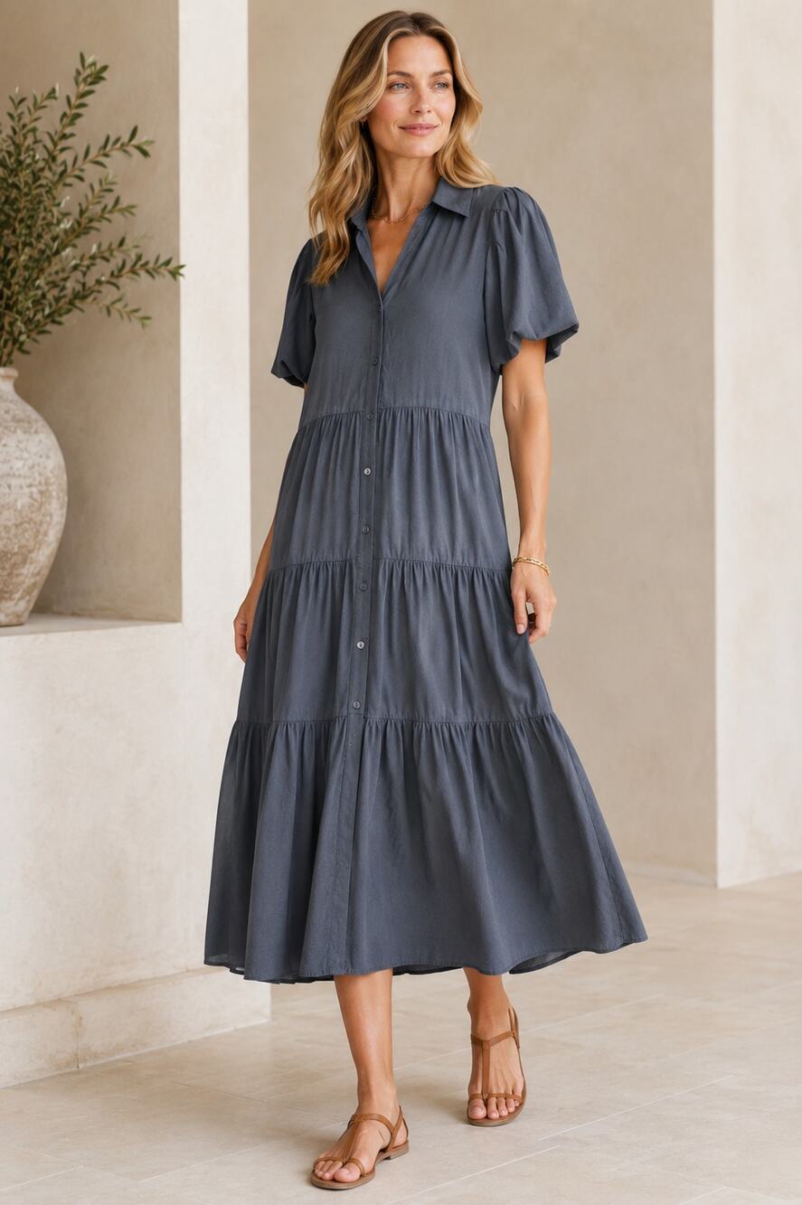 Brochu Walker Women's SZ L The Havana Dress Premium Touch Fabric Washed Slate